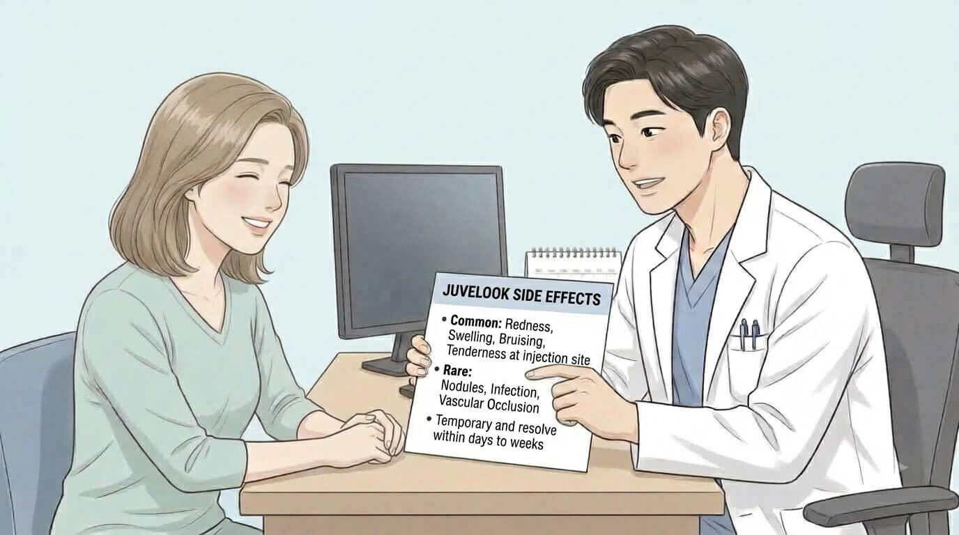 Woman with calm dewy skin illustrating Juvelook side effects and recovery in Korea