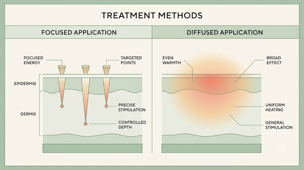Comparison of focused ultrasound depth points and volumetric radiofrequency heating in the skin layers