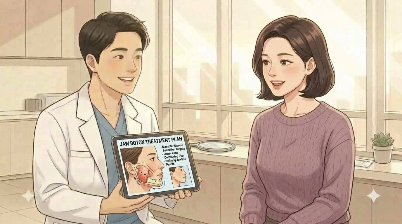 Jaw botox in Korea — profile portrait showing the lower face contour treatment planning targets