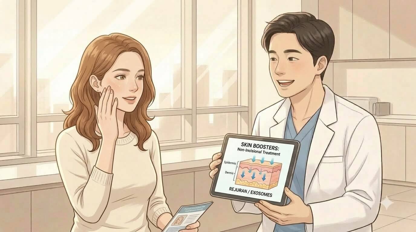 Korean skin booster treatment result on clear healthy facial skin